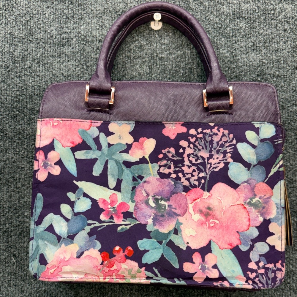 Blessed Bible Cover Case Purse Women's OS Purple Floral Watercolor Tassel Tote - Picture 2 of 9
